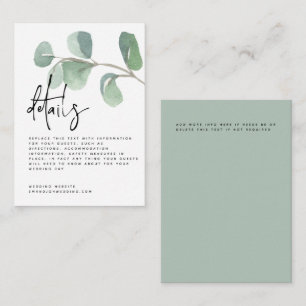 Details over het MINI Script Green Eucalyptus Wedd Informatiekaartje