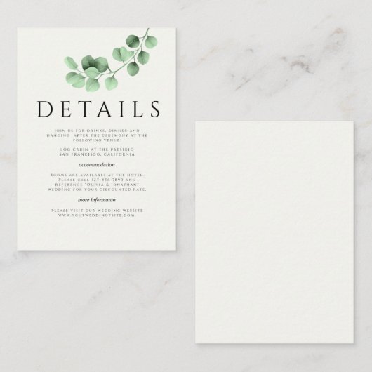 Details over het minimalistische huwelijk tussen E Informatiekaartje (Voorkant / Achterkant)