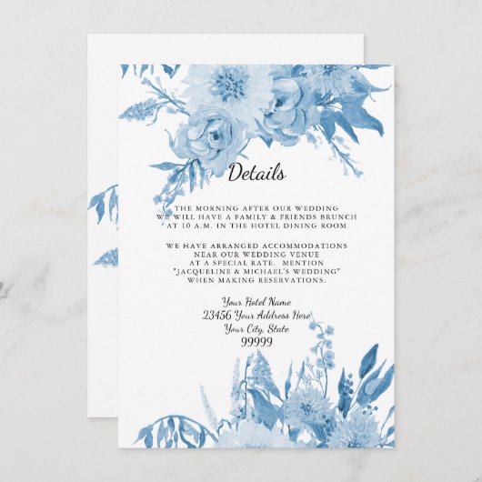 Details over Hotel Elegant Lichtblauw in Wit Bloem Kaart (Voorkant / Achterkant)