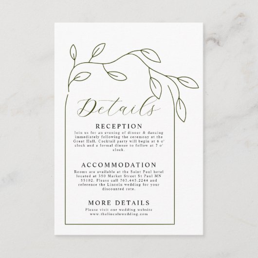 Details over minimale bruiloft bij scriptboog informatiekaartje (Voorkant)