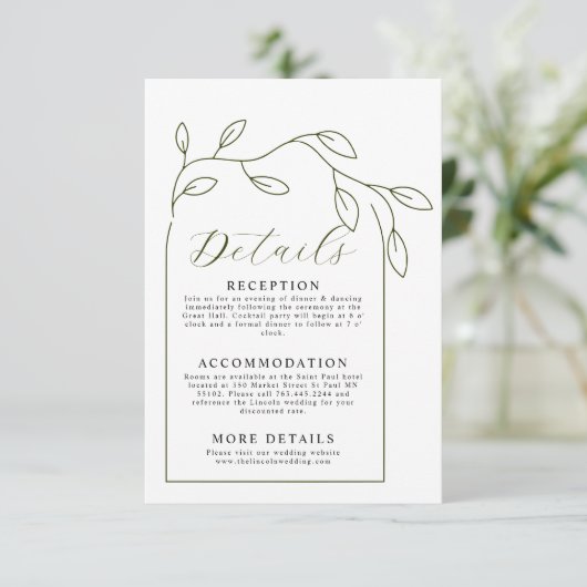 Details over minimale bruiloft bij scriptboog informatiekaartje (Staand voorkant)