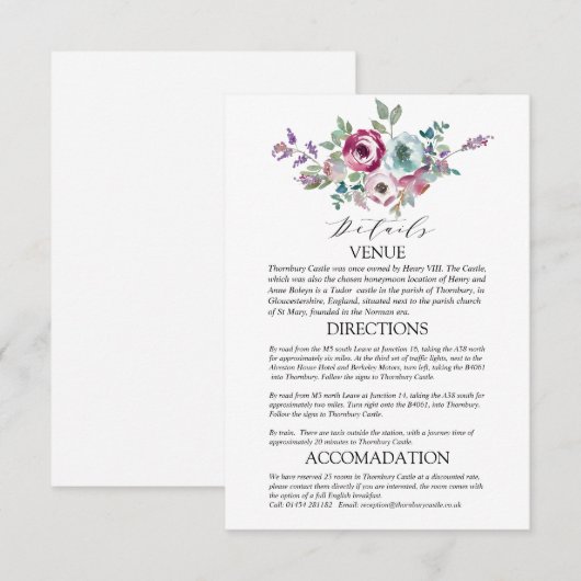Details over Mint & Mauve Floral Wedding Informatiekaartje (Voorkant / Achterkant)