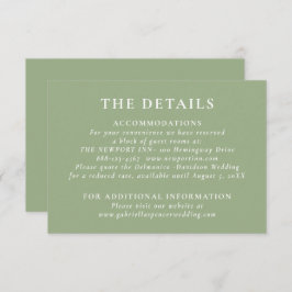 Details over moderne groene bruiloft informatiekaartje