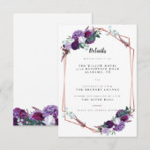 Details over Paarse Floral Wedding Informatiekaartje (Voorkant / Achterkant)