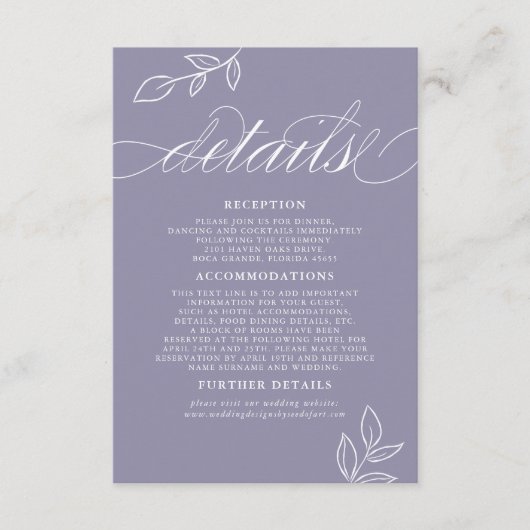 Details over zacht Violet Minimale Leaf QR-code br Informatiekaartje (Voorkant)