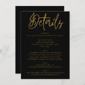 Details over zwarte en goudbruine bruiloft informatiekaartje (Voorkant / Achterkant)