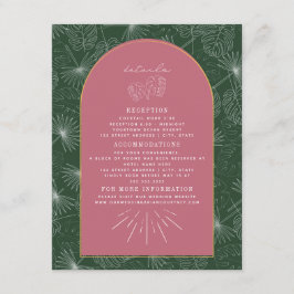 Details palm Leaves Pink Green Arch Weddenschap Informatiekaartje
