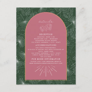 Details palm Leaves Pink Green Arch Weddenschap Informatiekaartje
