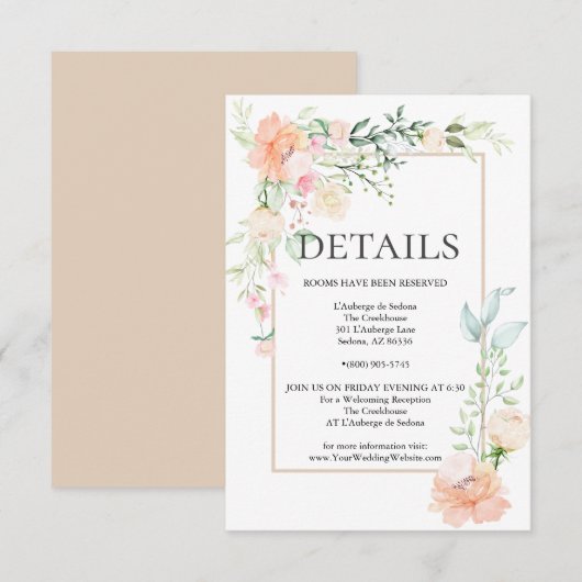 DETAILS | Pastel Coral Ivory Floral Spray Kaart (Voorkant / Achterkant)