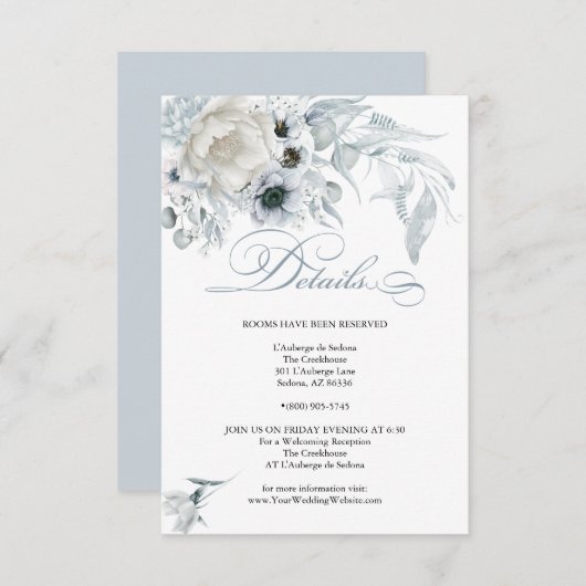 DETAILS | Pastel Dusty Blue Flowers Kaart (Voorkant / Achterkant)