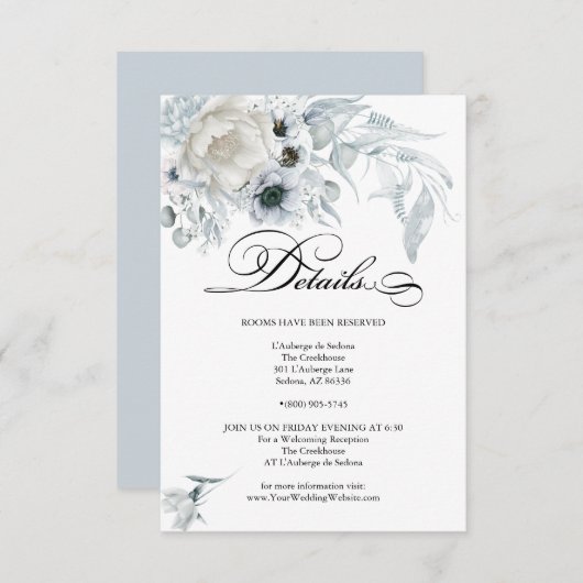 DETAILS | Pastel Dusty Blue Flowers Kaart (Voorkant / Achterkant)