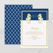 Details preppy Beach Seahorse Navy Gold Wedding Informatiekaartje (Voorkant / Achterkant)