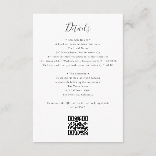 Details QR Code RSVP Wedding Informatiekaartje (Voorkant)