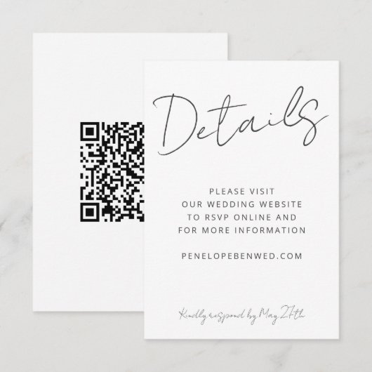 Details QR van het moderne Manuscript White Weddin RSVP Kaartje (Voorkant / Achterkant)