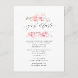 Details roze Cherry Blossom Spring Wedding Guest Informatiekaartje