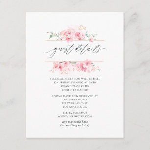 Details roze Cherry Blossom Spring Wedding Guest Informatiekaartje