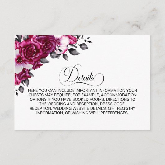 Details roze Floral Wedding Enclosure Informatiekaartje (Voorkant)