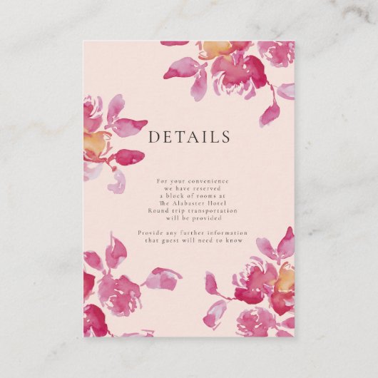 Details/Scan te delen Pink Rose Waterverf Bruiloft Informatiekaartje (Achterkant)