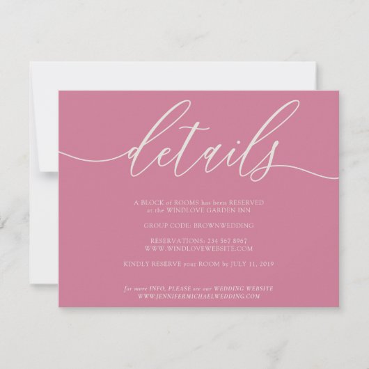 Details Simple Signature Pink RSVP Kaartje (Voorkant)