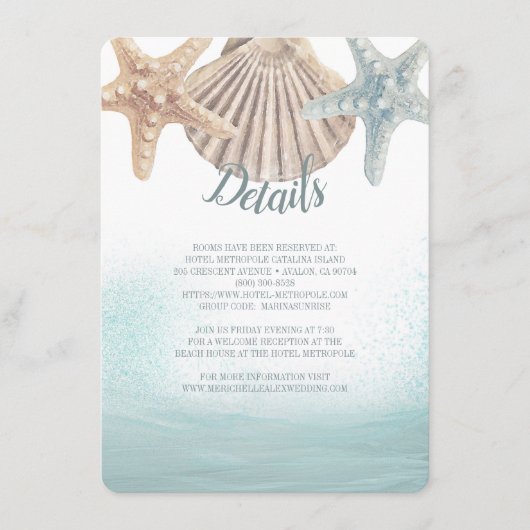 Details Starfish Seashells Beach Weddenschap Informatiekaartje (Voorkant)