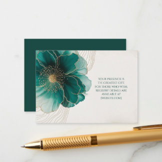 Details Teal Floral Gold Wedding Informatiekaartje
