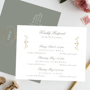 Details Terug gouden salie groene bruiloft multi-e RSVP Kaartje