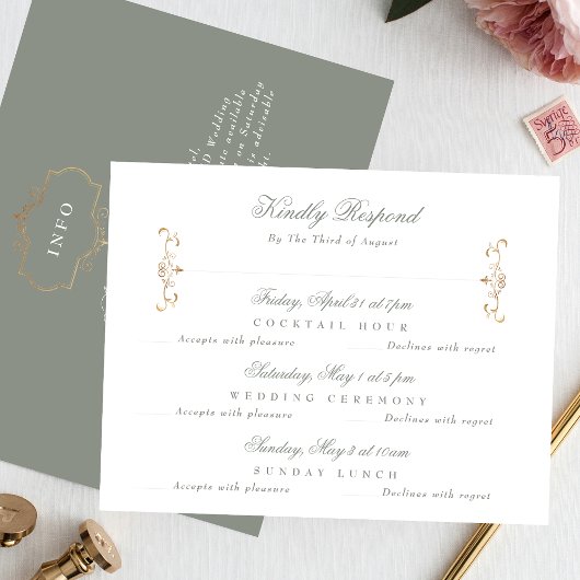 Details Terug gouden salie groene bruiloft multi-e RSVP Kaartje