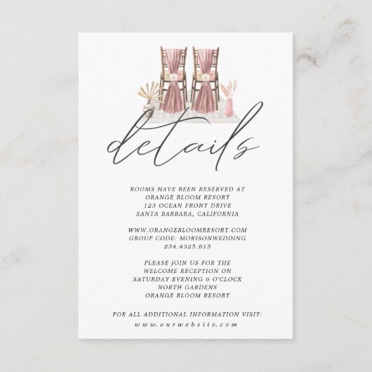 details tropische bruine bruiloft informatiekaartje (Voorkant)