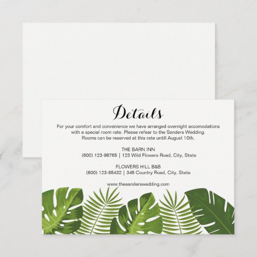 Details Tropische Wedding insert card sjabloon (Voorkant / Achterkant)
