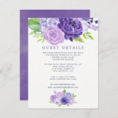 Details ultra Violet Floral Wedding Guest Informatiekaartje (Voorkant / Achterkant)