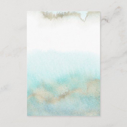 Details van Aqua en Gold Destination Wedding Trave Informatiekaartje (Achterkant)