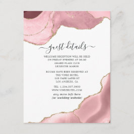 Details van Blush and Gold Agate Wedding Guest Informatiekaartje