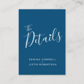 Details van bruiloft eenvoudige blauwe witte omhei informatiekaartje (Voorkant)