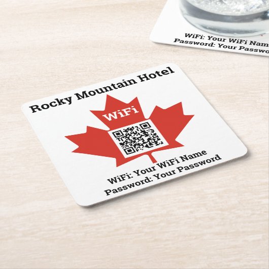 Details van Canadian Hotel WiFi Plus QR-code Kartonnen Onderzetters (Schuin)