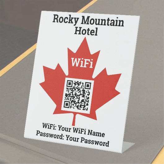 Details van Canadian Hotel WiFi Plus QR-code Reclamebord Met Voetstuk