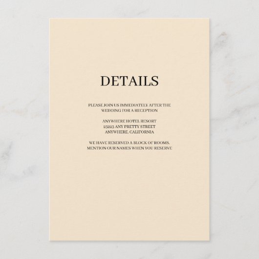 Details van Champagne Simple Wedding Informatiekaartje (Voorkant)