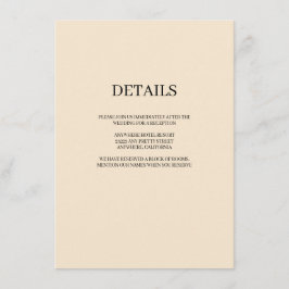 Details van Champagne Simple Wedding Informatiekaartje