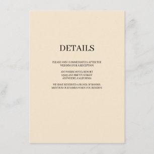 Details van Champagne Simple Wedding Informatiekaartje