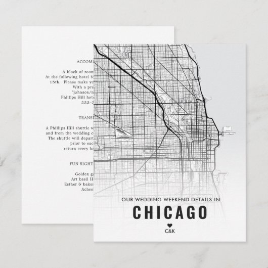 Details van Chicago Wedding Weekend Informatiekaartje (Voorkant / Achterkant)