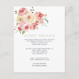 Details van de Band-groene Floral Wedding Guest Informatiekaartje
