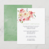 Details van de Band-groene Floral Wedding Guest Informatiekaartje (Voorkant / Achterkant)