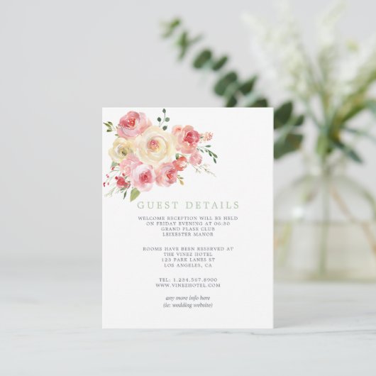 Details van de Band-groene Floral Wedding Guest Informatiekaartje (Staand voorkant)
