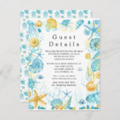 Details van de blauwe en gele Zee Life Weddenschap Informatiekaartje (Voorkant / Achterkant)