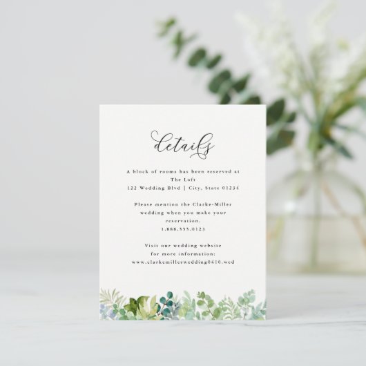 Details van de bruiloft-Waterverf Greenery en de V Informatiekaartje (Staand voorkant)