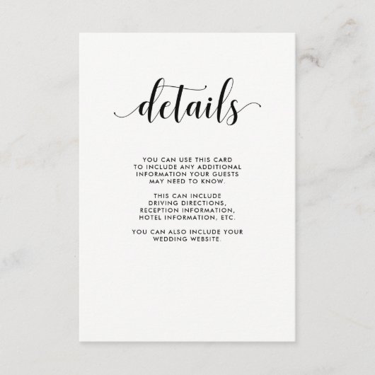 Details van de Elegant Black and White Wedding Gue Informatiekaartje (Voorkant)