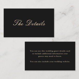 Details van de Elegant Black Wedding Guest Informatiekaartje