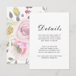 Details van de Elegant Floral Wedding Guest Informatiekaartje