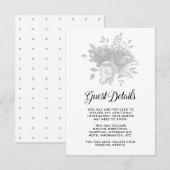Details van de Elegant Gray Floral Wedding Guest Informatiekaartje (Voorkant / Achterkant)