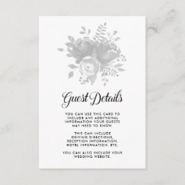 Details van de Elegant Gray Floral Wedding Guest Informatiekaartje