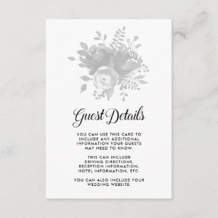 Details van de Elegant Gray Floral Wedding Guest Informatiekaartje